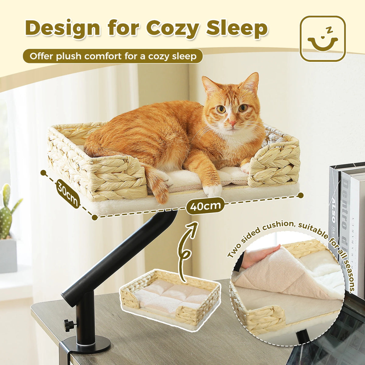 Adjustable Cat Desk Bed With Rotating Soft Hammock For Cats