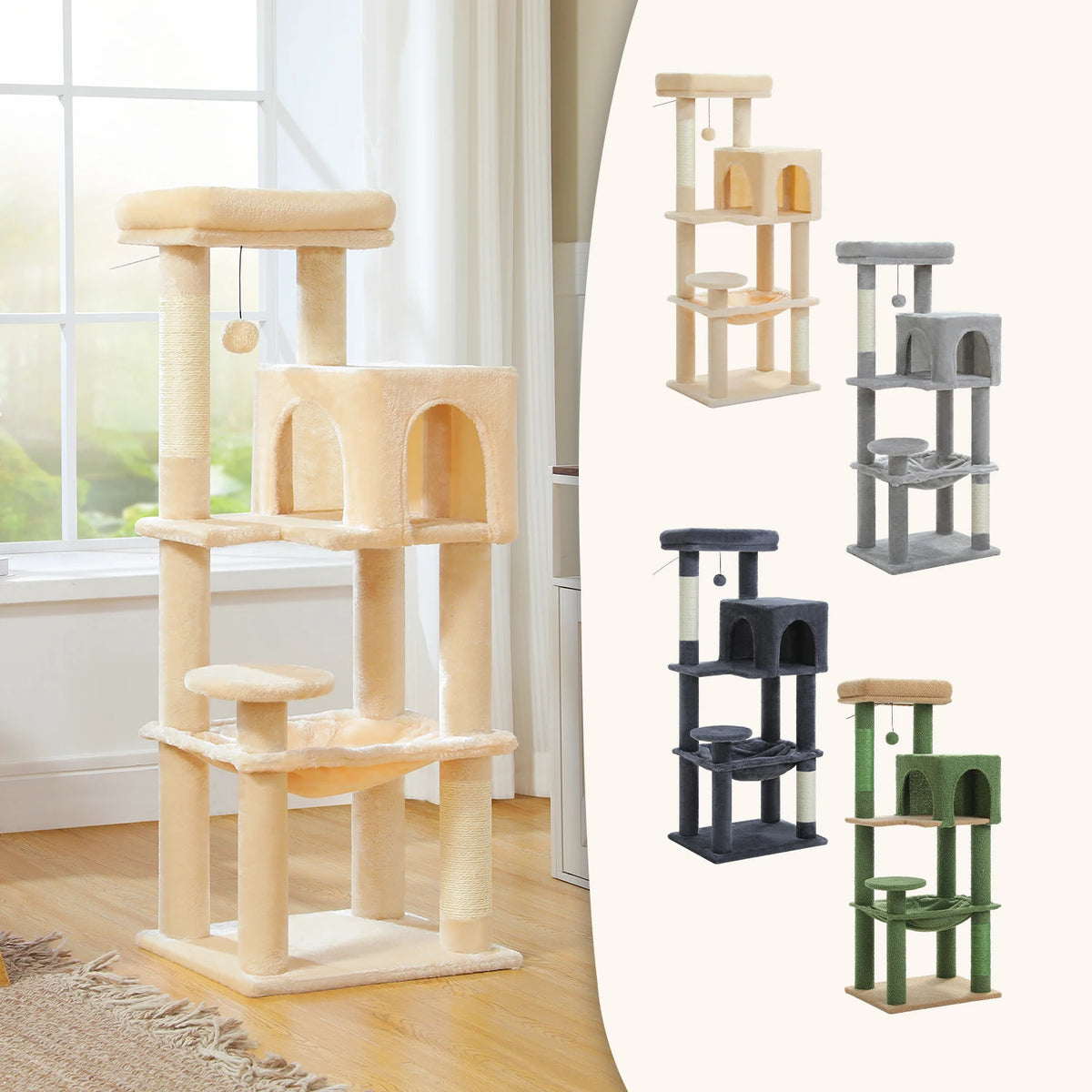 Multi Level Cat Tree Tower With Scratching Posts Condo And Hammock