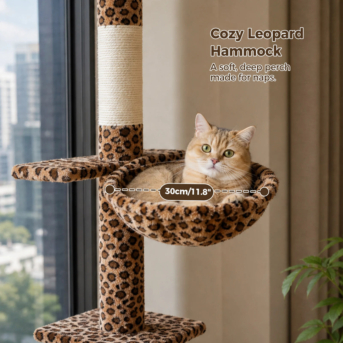 Floor to Ceiling Cat Tree with Sisal Scratching Posts and Hammock