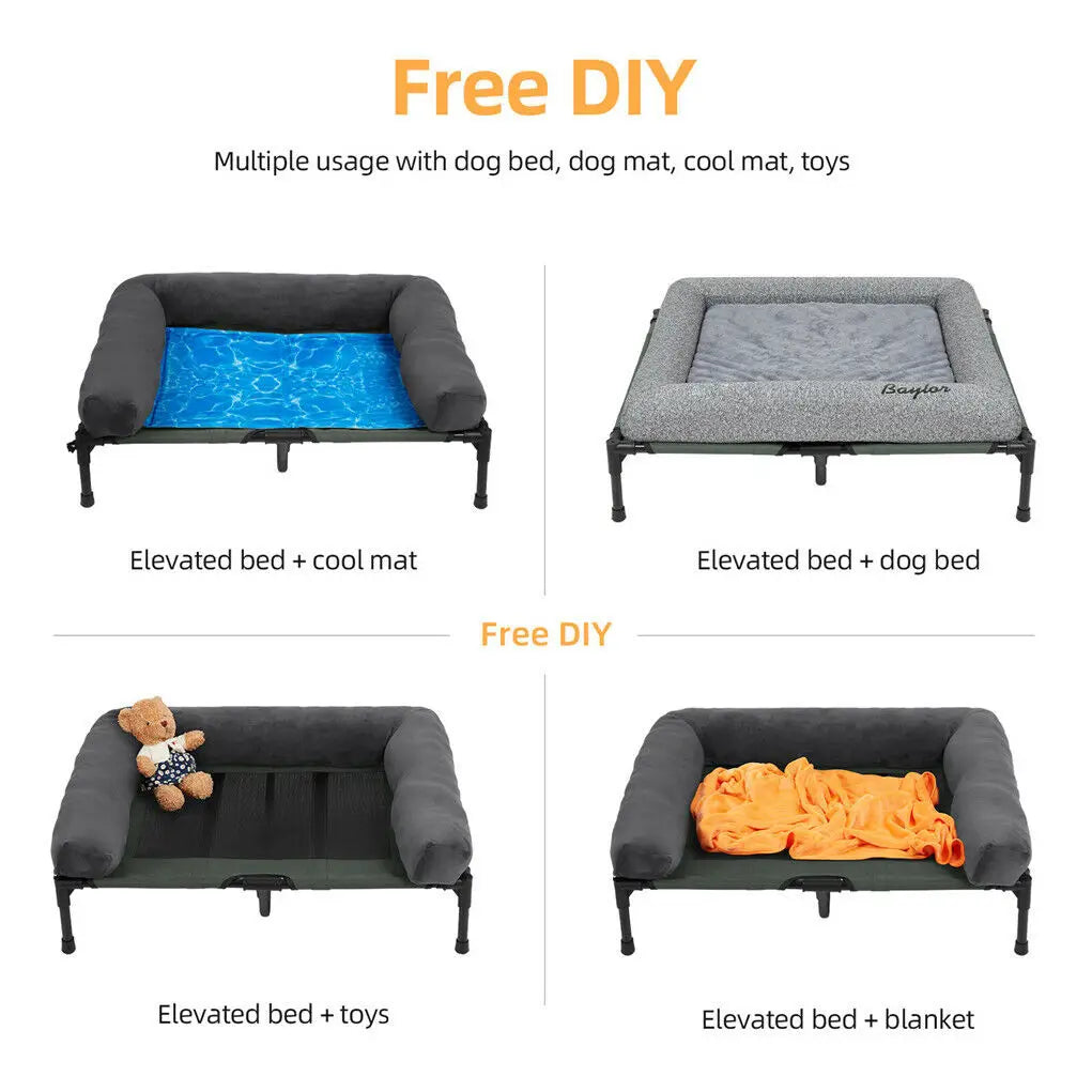 Cooling Elevated Pet Lounger With Detachable Bolster For Dogs And Cats