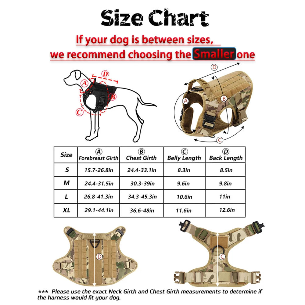 Tactical Dog Harness With Leash Set Padded Nylon Quick Release