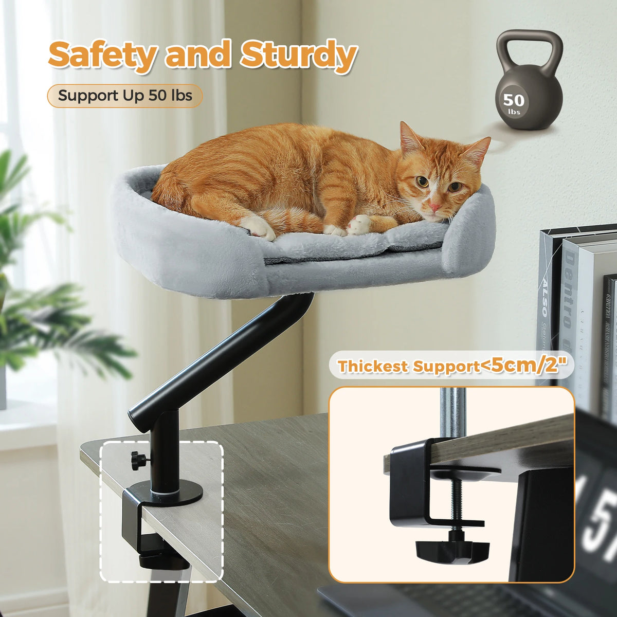 Adjustable Cat Desk Bed With Rotating Soft Hammock For Cats