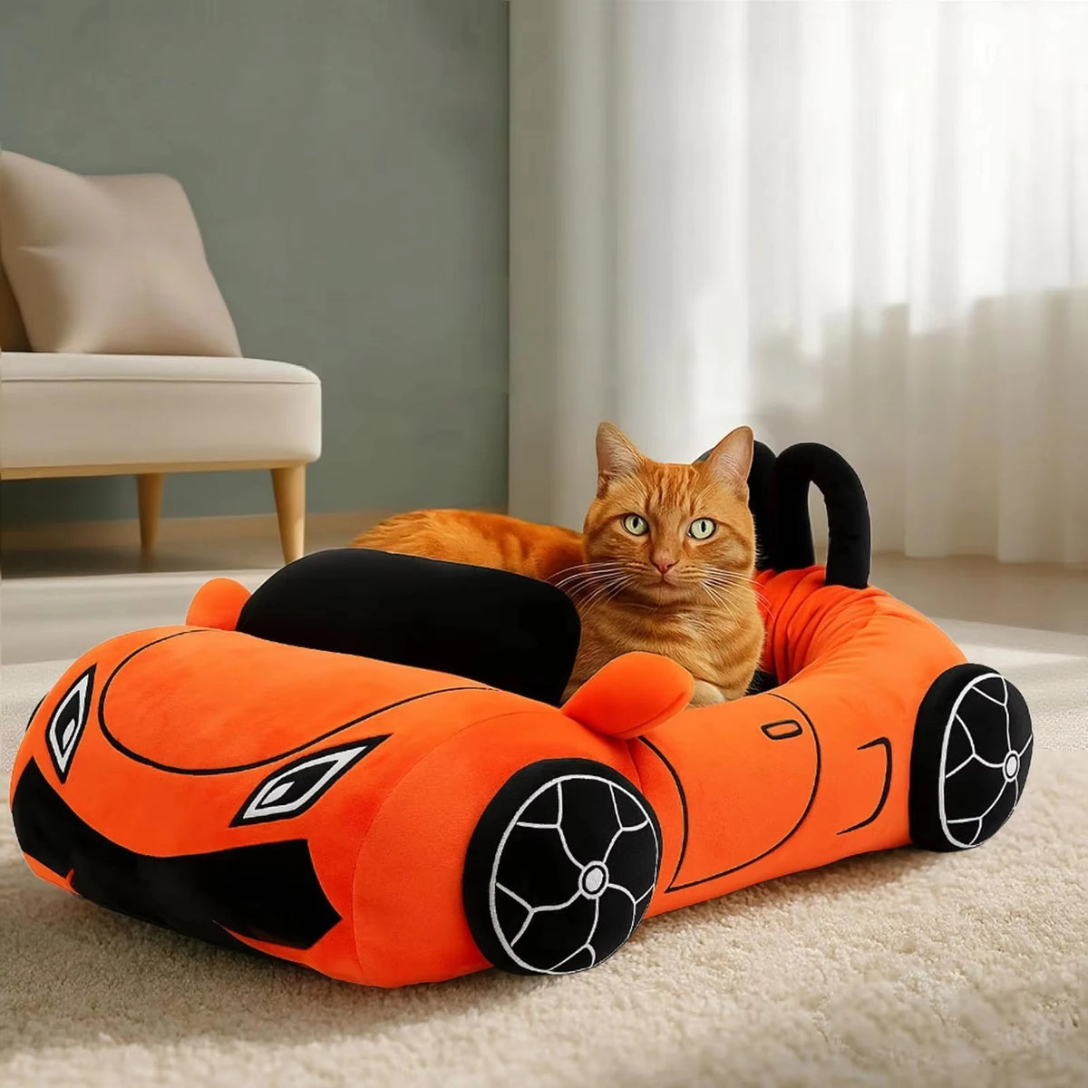 Cozy Supercar Style Cat Bed With Washable Coral Fleece Pillow For Cats