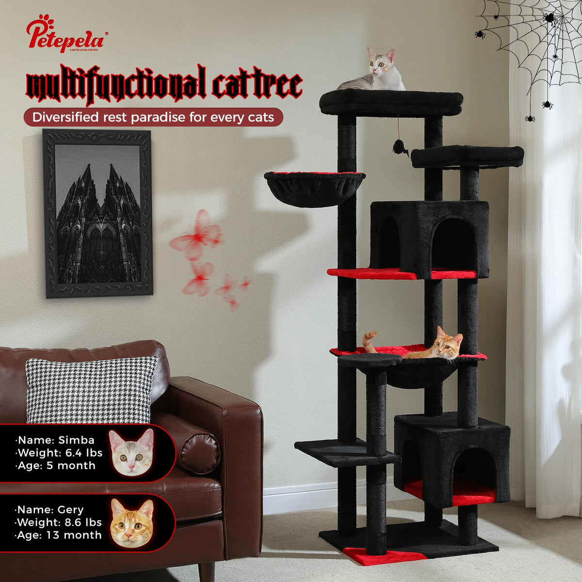 Tall Cat Tree With Large Hammock And Scratching Posts Indoor Tower
