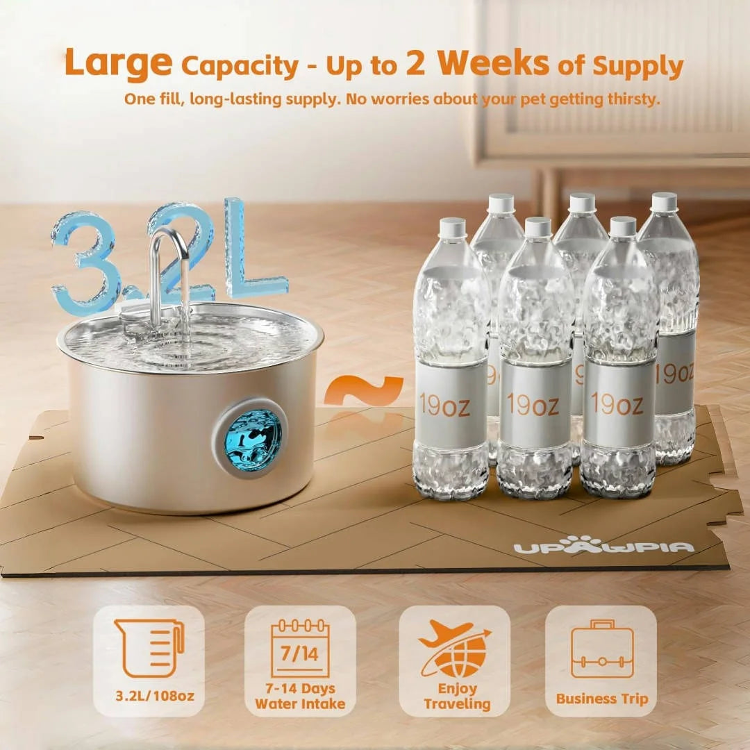 Stainless Steel Automatic Cat Water Fountain With Replaceable Filters
