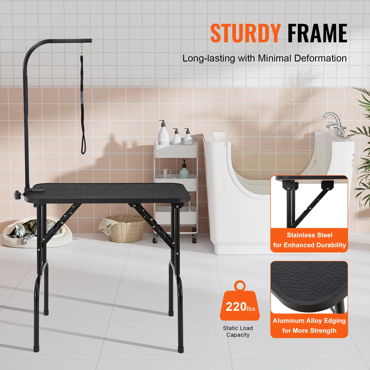 Foldable Dog Grooming Table With Adjustable Clamp And Safety Loop