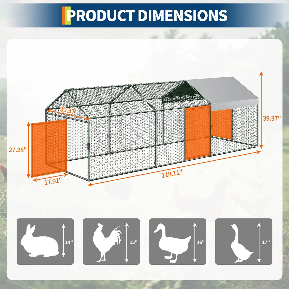 Outdoor Heavy Duty Metal Chicken Coop Walk In Run With Protective Cover
