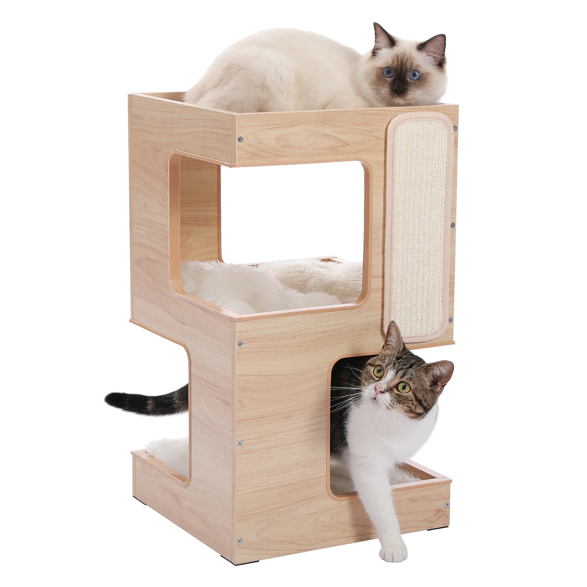Modern Wood Cat Condo With Removable Mat And Scratching Platform