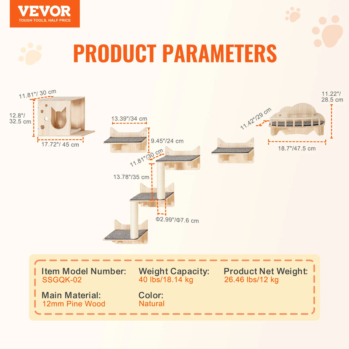 Dual Tier Wooden Wall Mounted Cat Shelves With Jumping Board Platform
