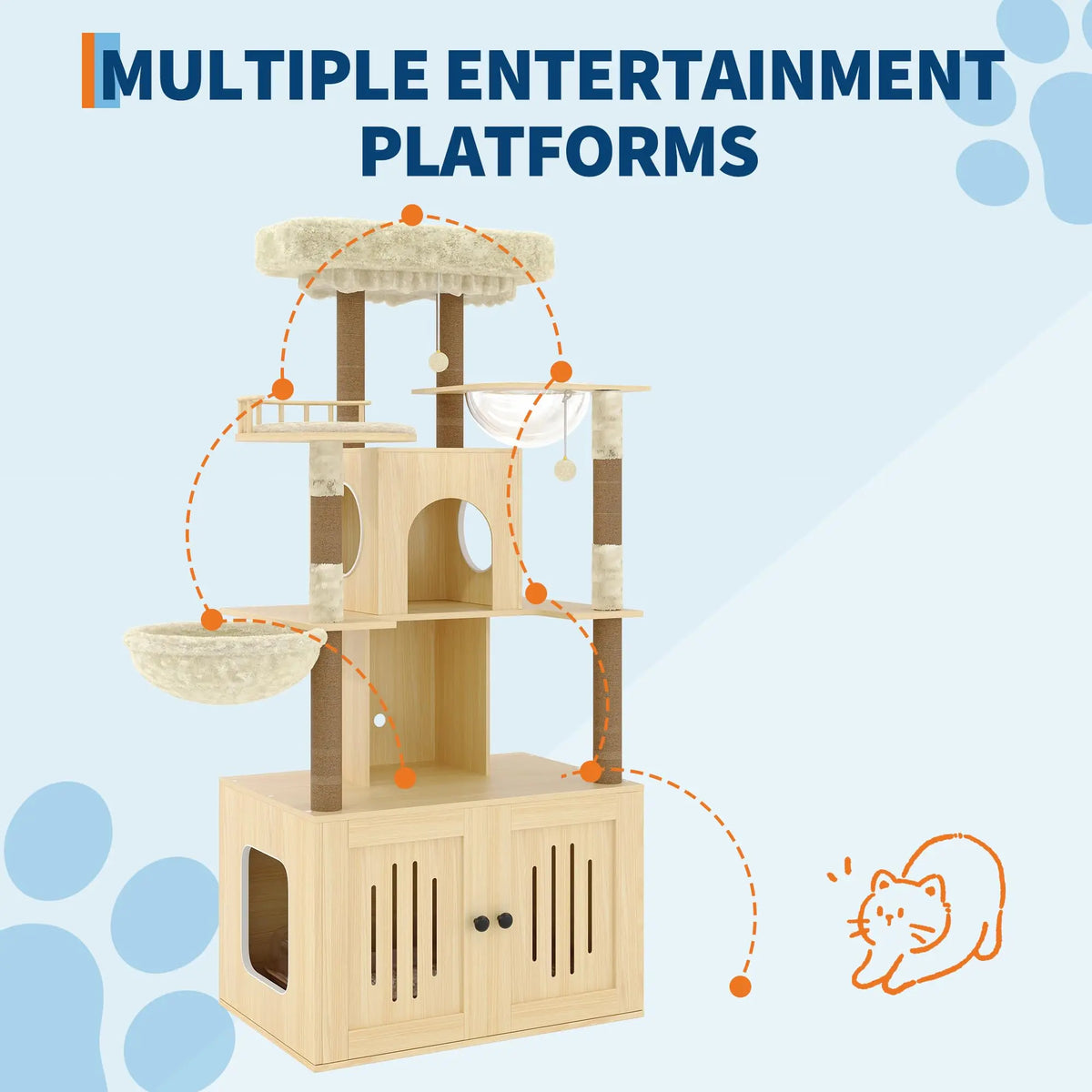Multi-Level Cat Tree With Hidden Litter Box Enclosure And Scratching Posts