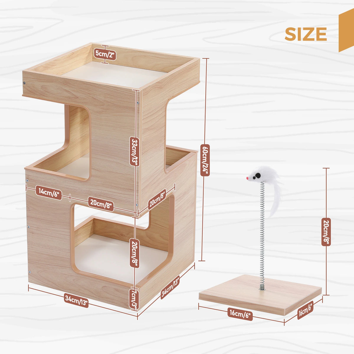 Modern Wood Cat Condo House With Removable Mats And Scratching Post