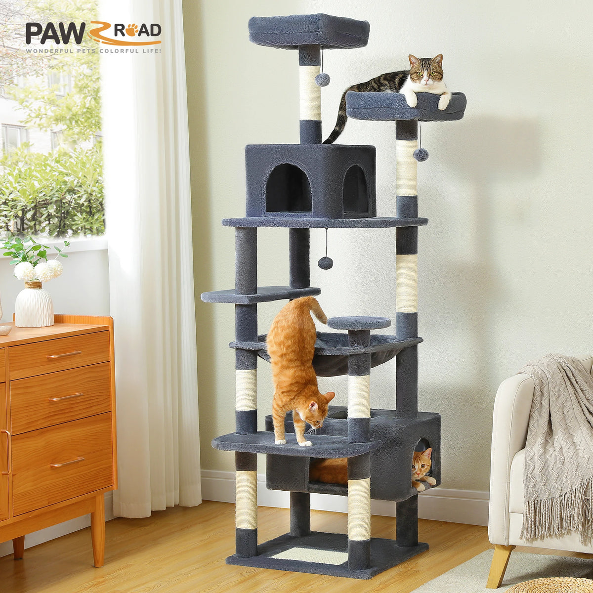 Large Cat Tree Tower With Sisal Scratching Posts Hammock And Condos