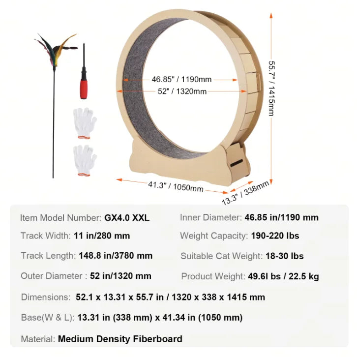 Wooden Indoor Cat Exercise Wheel With Detachable Carpet And Teaser