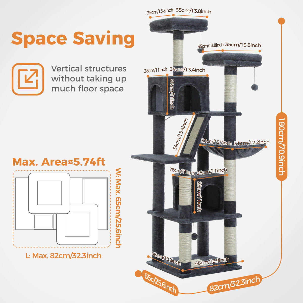 Multi Level Cat Tree Tower With Scratching Posts Condo And Hammock
