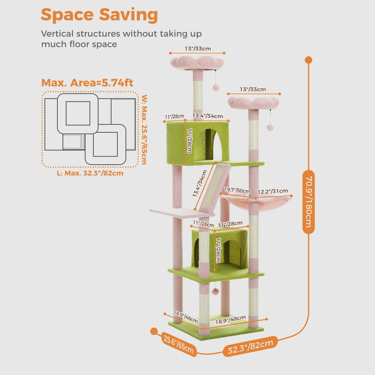 Multi Level Cat Tree Tower With Scratching Posts Condo And Hammock