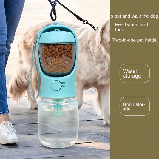 Portable Pet Water Bottle With Food Storage And Feeding Bowl For Travel