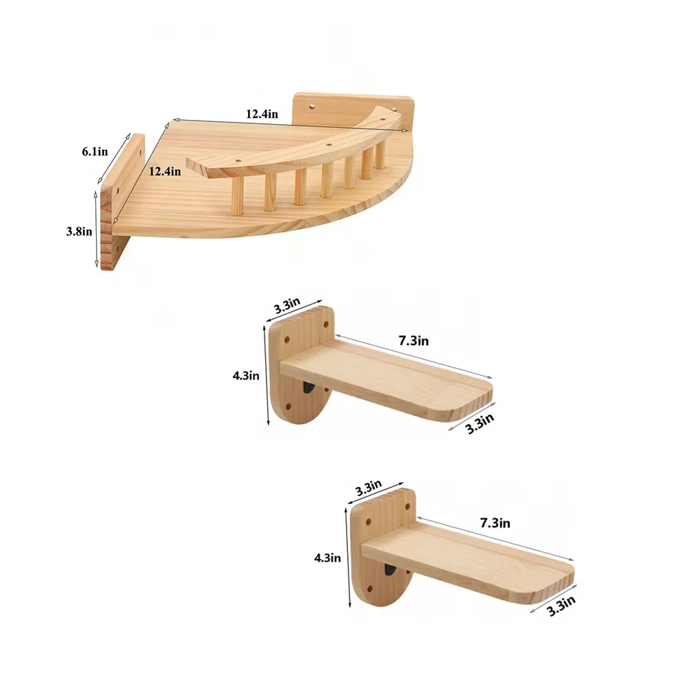 Wall Mounted Pine Wood Cat Hammock Set With Steps For Indoor Cats