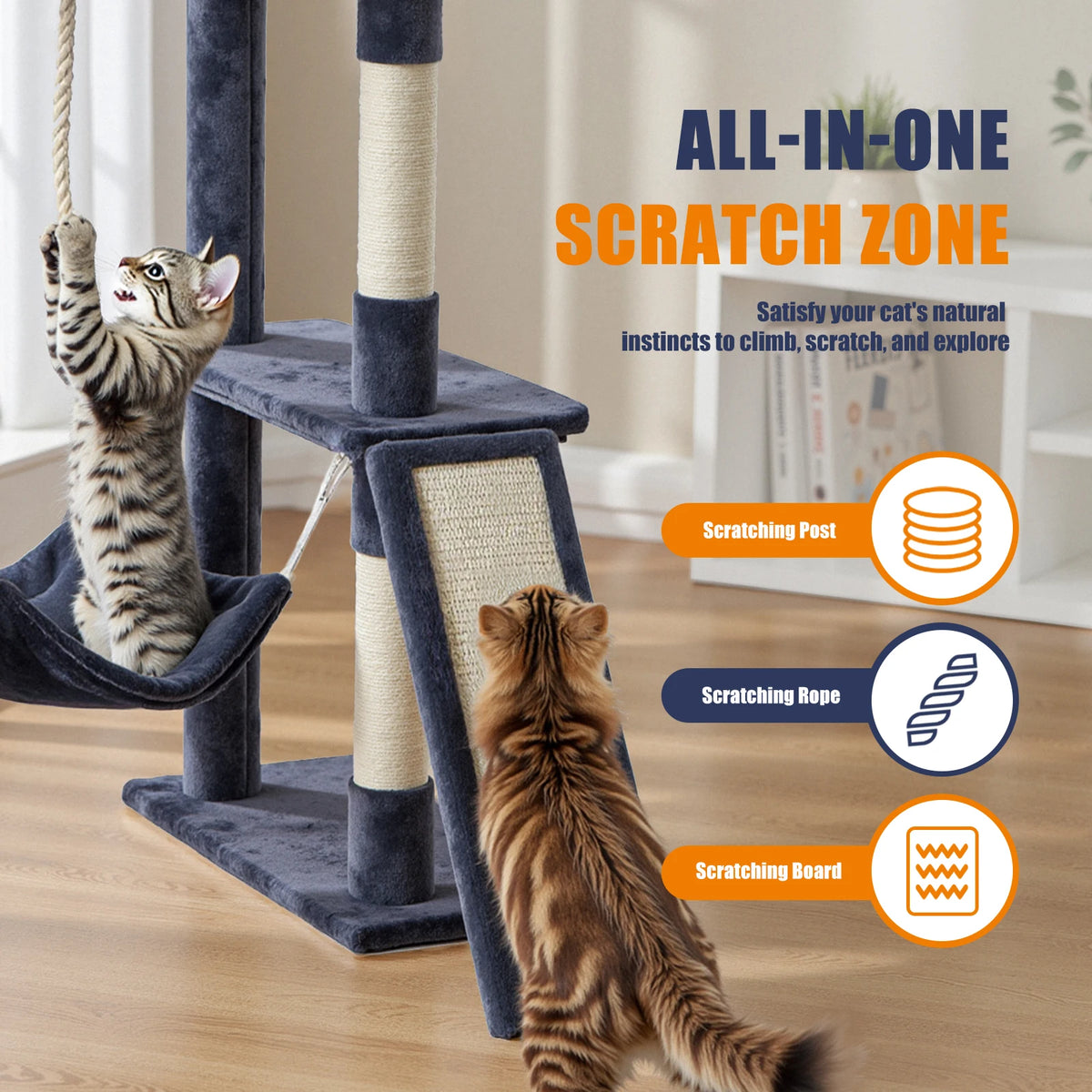 Tall Wood Multi Cat Tree Natural Sisal Posts Sturdy Base