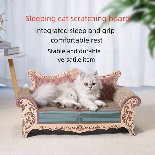 L Shaped Integrated Cat Scratch Board And Cozy Nest Bed Platform