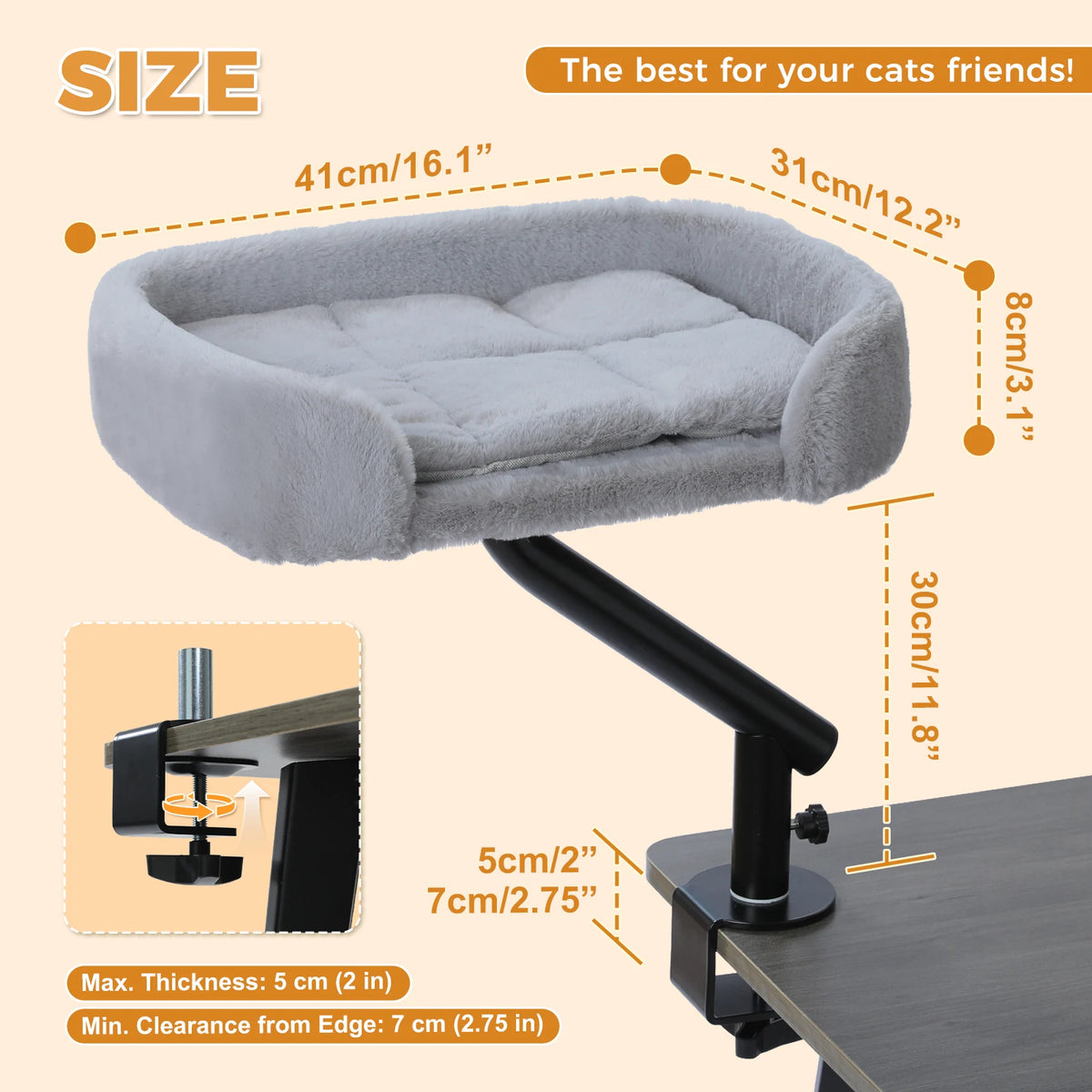 Adjustable Cat Desk Bed With Rotating Soft Hammock For Cats