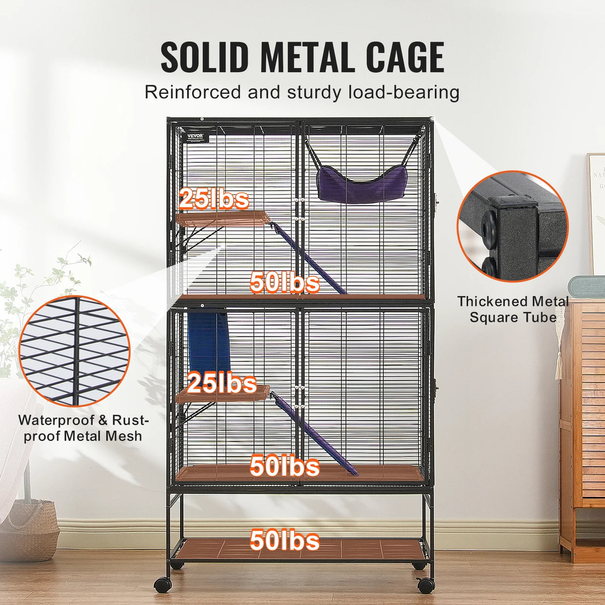 Multi Level Rolling Metal Ferret Cage For Rats Hamsters Guinea Pigs Chinchillas