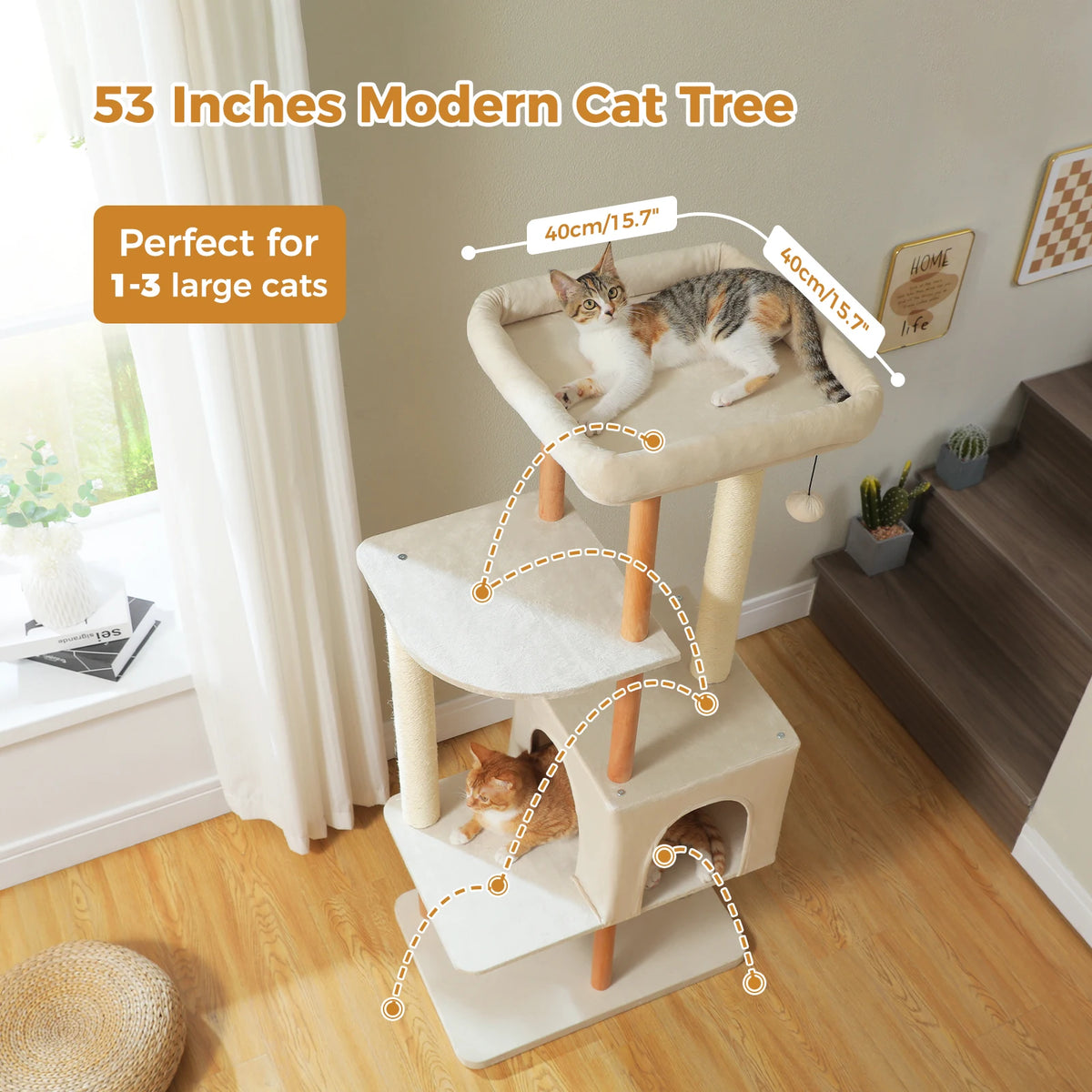 Modern Multi Level Cat Tree with Condo Sisal Scratching Posts and Bed
