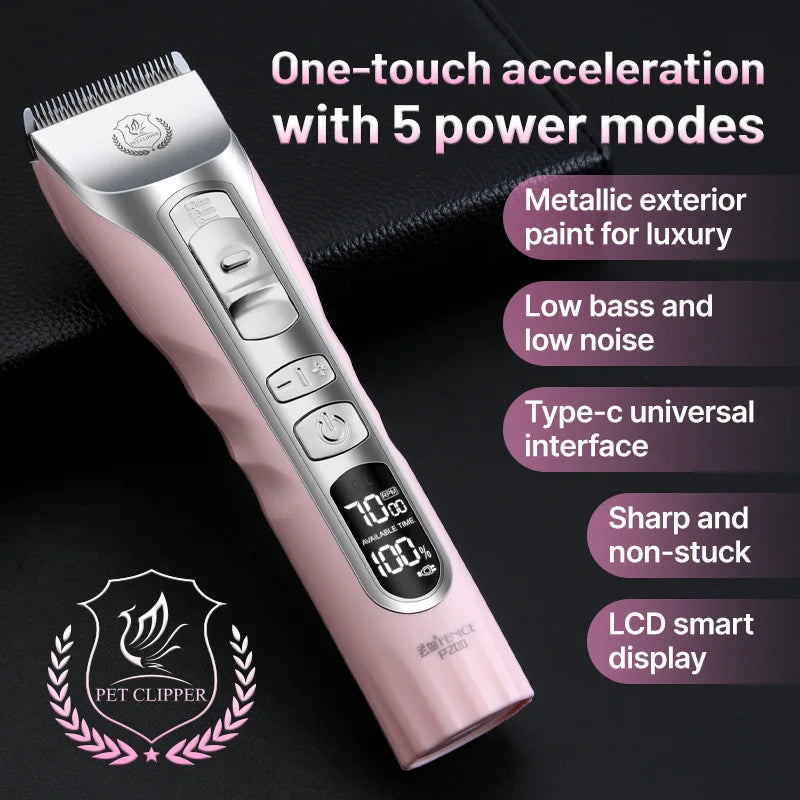 Cordless Dog Hair Trimmer LCD Screen Rechargeable Pet Grooming Clipper Shaver