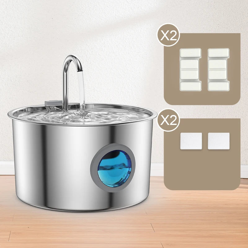 Stainless Steel Automatic Cat Water Fountain With Replaceable Filters