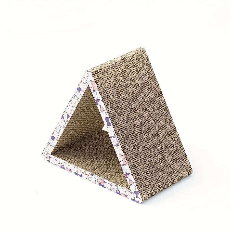 Foldable Triangular Cat Scratcher Lounge With Interactive Play Tunnel