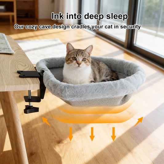 Foldable Cat Hammock Desk Bed With Clamp Mount For Indoor Cats
