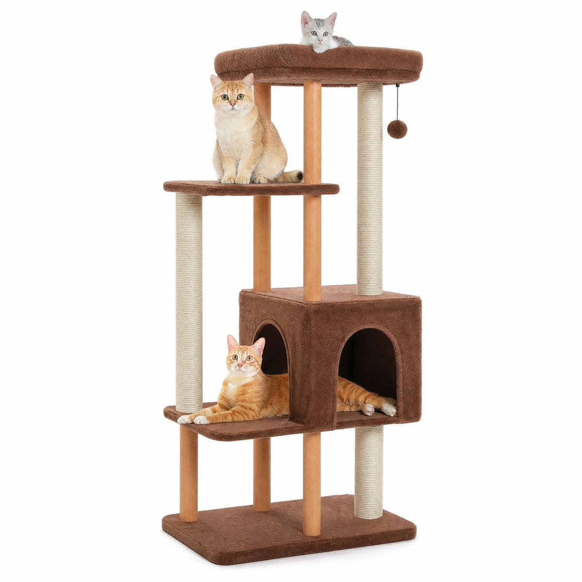 Modern Multi Level Cat Tree with Condo Sisal Scratching Posts and Bed