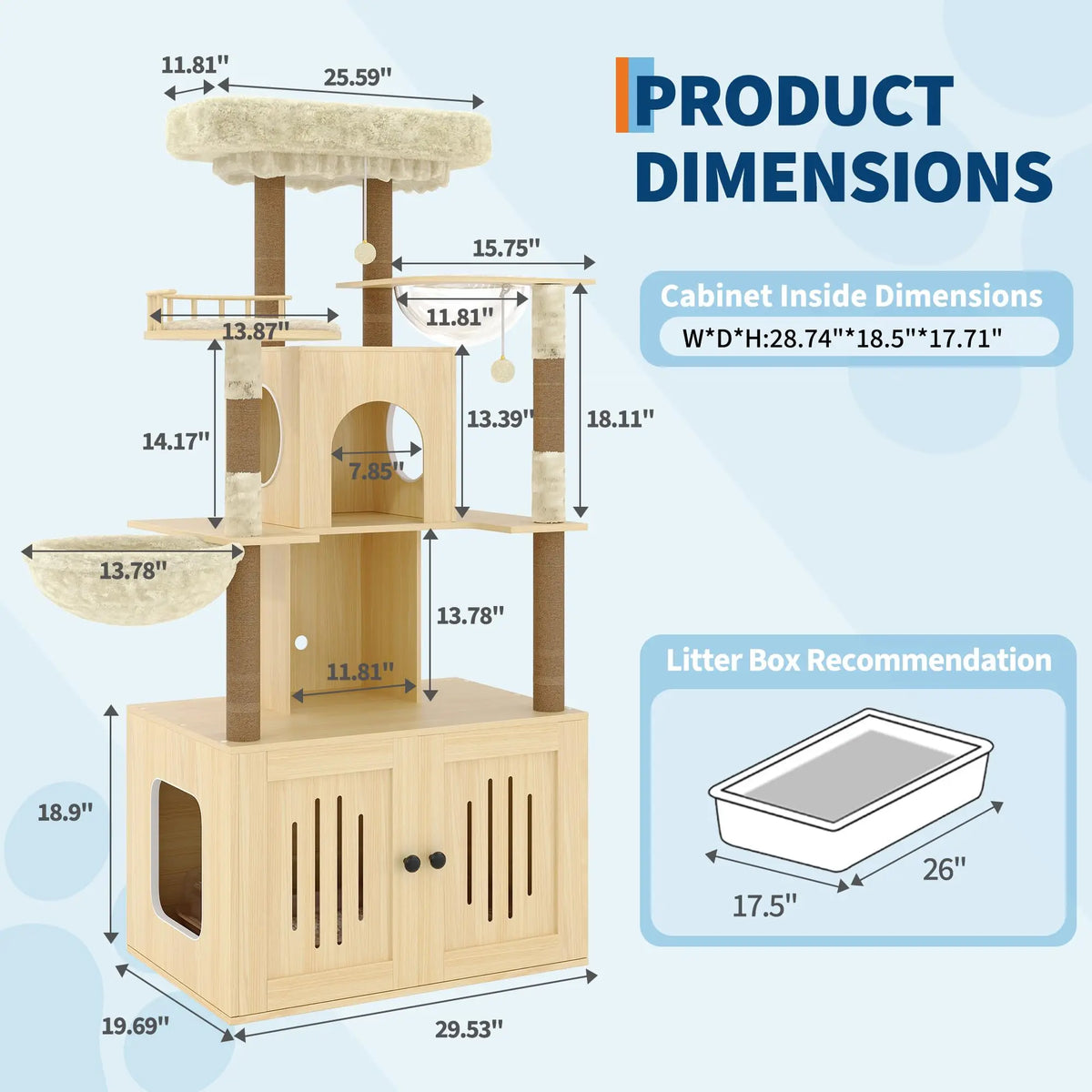 Multi-Level Cat Tree With Hidden Litter Box Enclosure And Scratching Posts