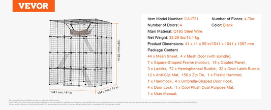 Detachable Metal Wire Cat Cage With Hammock Ramp Ladder Exercise Playpen