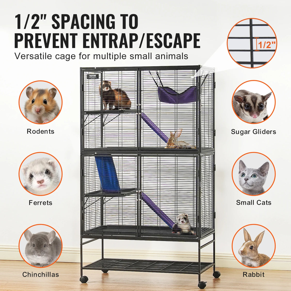 Multi Level Rolling Metal Ferret Cage For Rats Hamsters Guinea Pigs Chinchillas