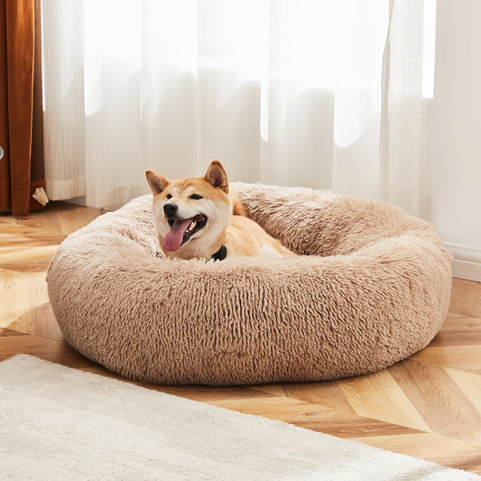 Round Calming Dog Bed With Washable Coral Fleece And Non Slip Base