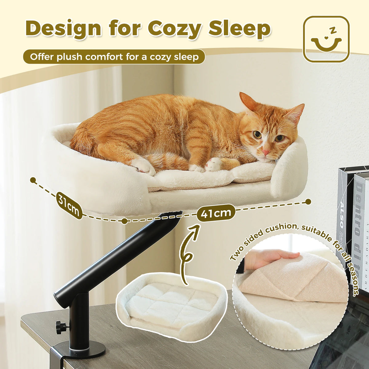 Adjustable Cat Desk Bed With Rotating Soft Hammock For Cats