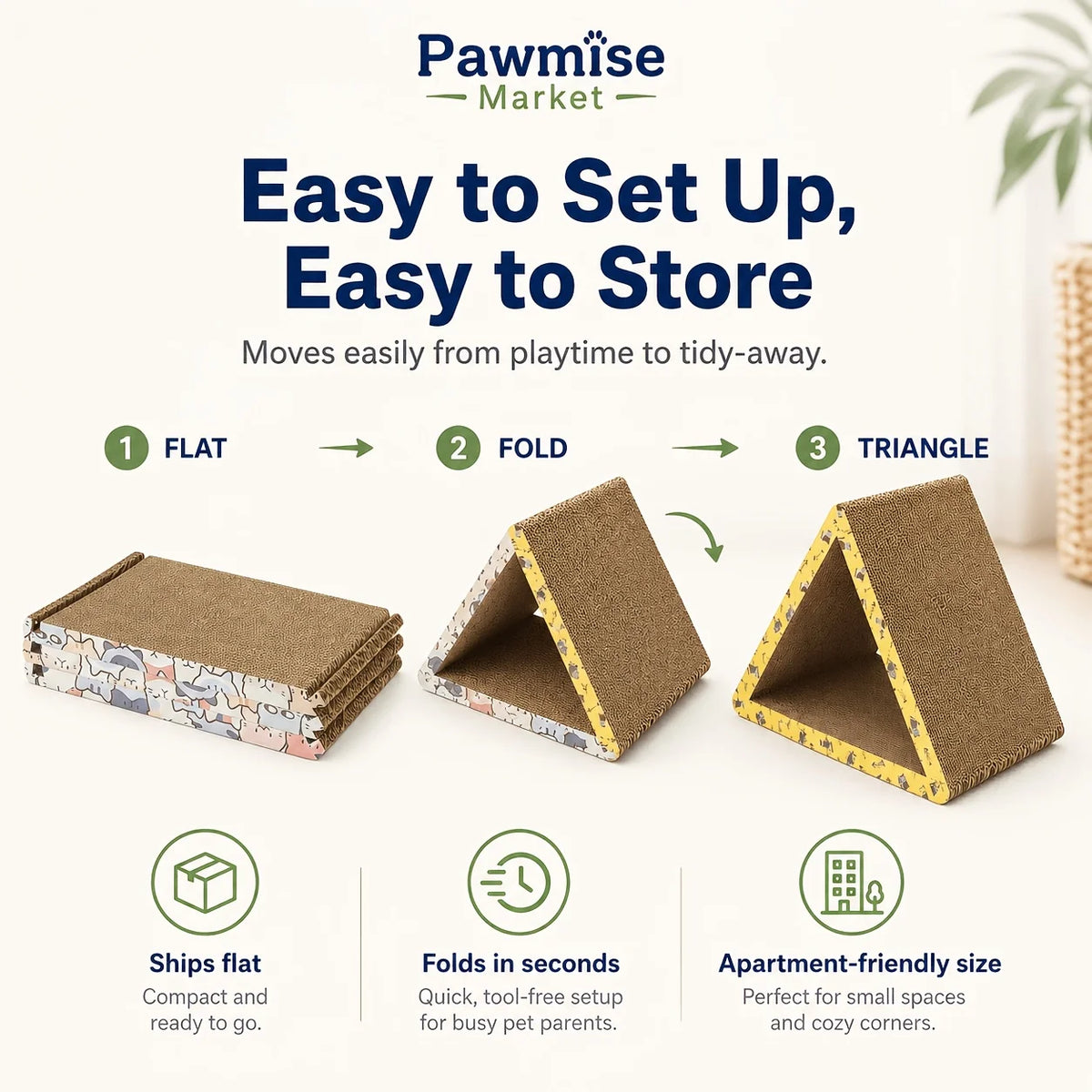Foldable Triangular Cat Scratcher Lounge With Interactive Play Tunnel