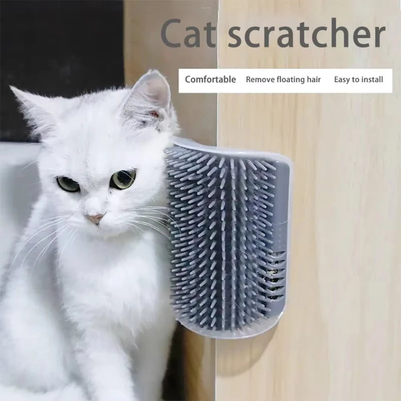 Premium Corner Cat Scratcher And Grooming Brush Comb With Catnip For Hair Care