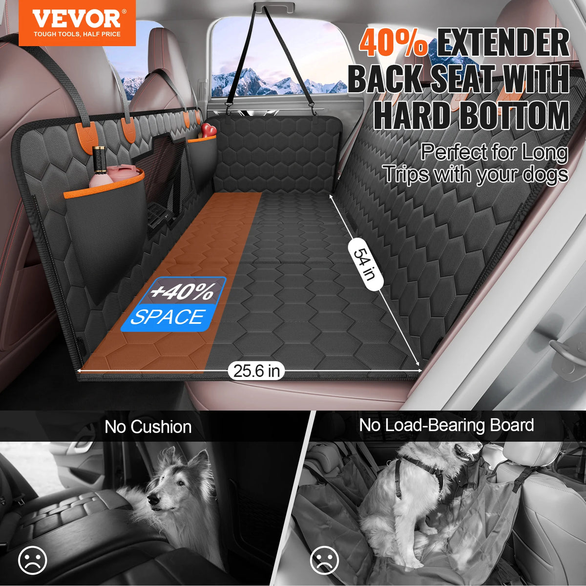 Dog Back Seat Extender Hammock With Mesh Window And Storage Pocket Support