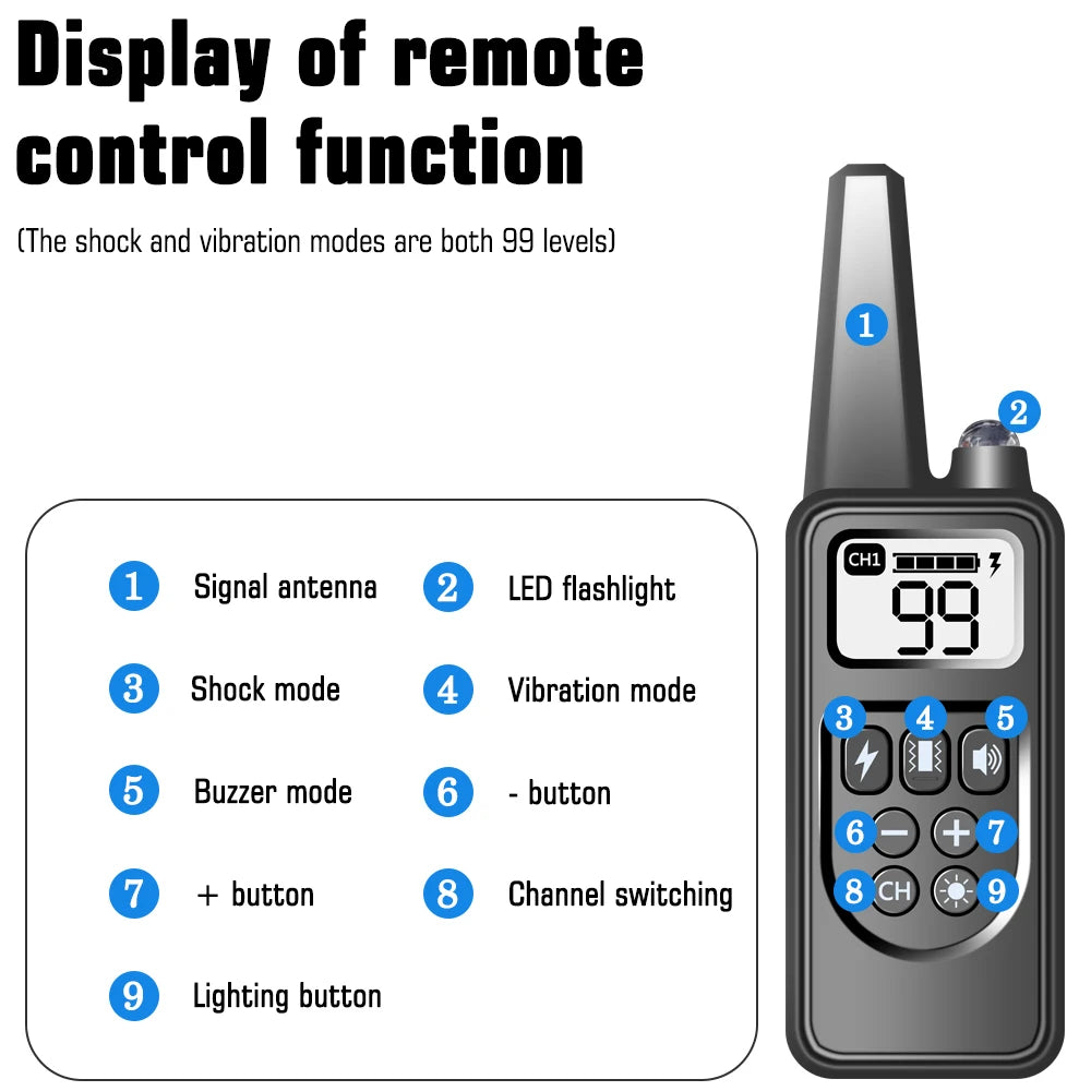 Remote Control Dog Training Collar With Waterproof Shock And Vibration
