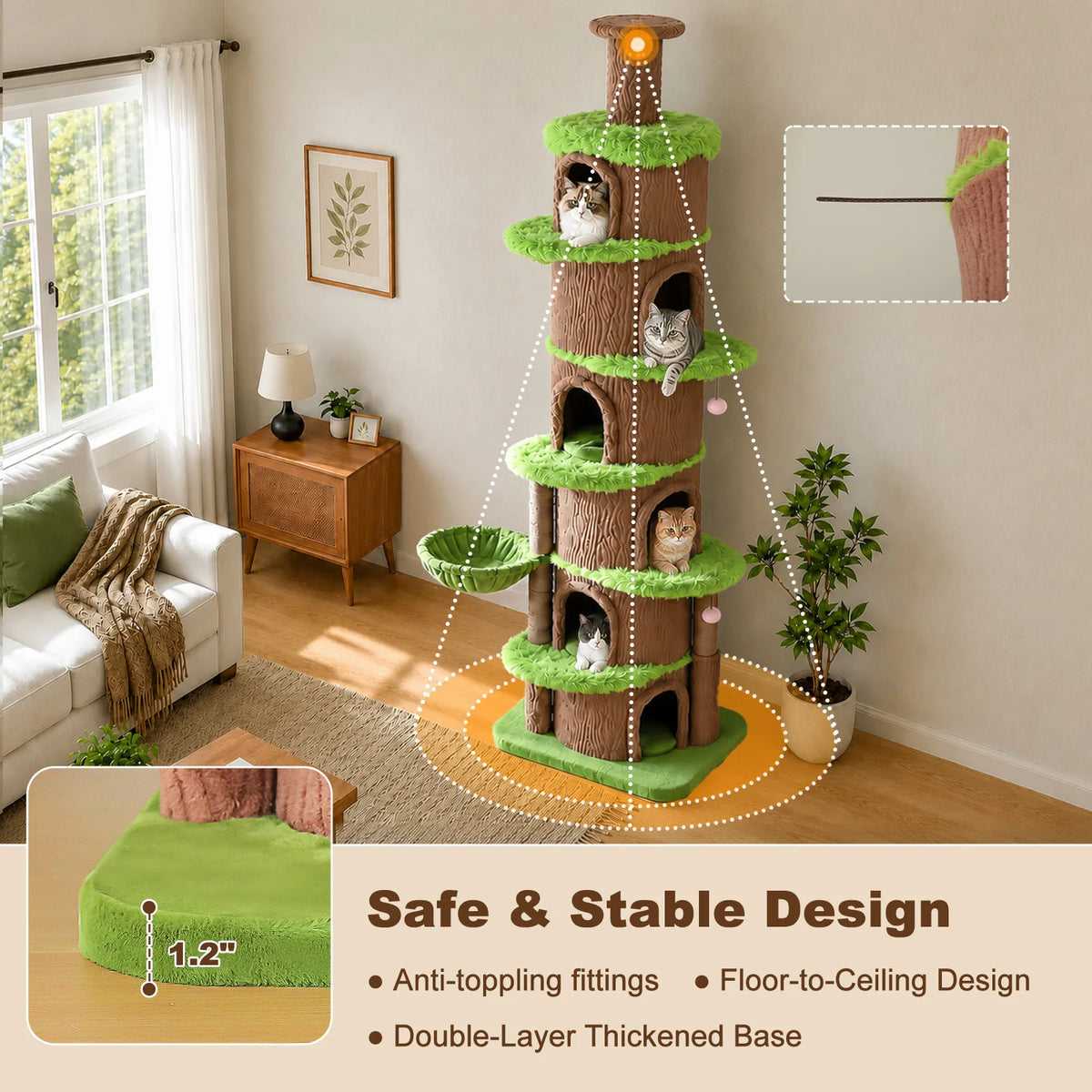 Floor To Ceiling Cat Tree With Sisal Scratching Posts And Hammock
