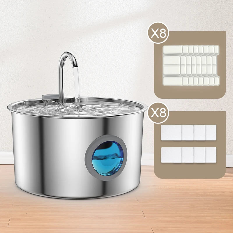 Stainless Steel Automatic Cat Water Fountain With Replaceable Filters