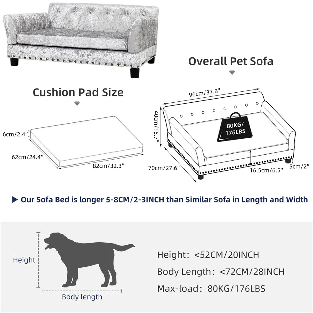 Heavy Duty Raised Pet Sofa Bed With Removable Velvet Cover