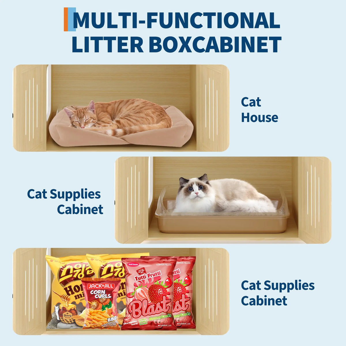 Multi-Level Cat Tree With Hidden Litter Box Enclosure And Scratching Posts