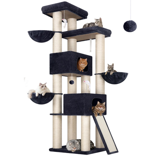 Globlazer 84 Inch Extra Large Cat Tree for Large Cats Multi-Level Big Cat Condo with 14 Sisal Scratching Posts 3 Hammocks Dark Grey