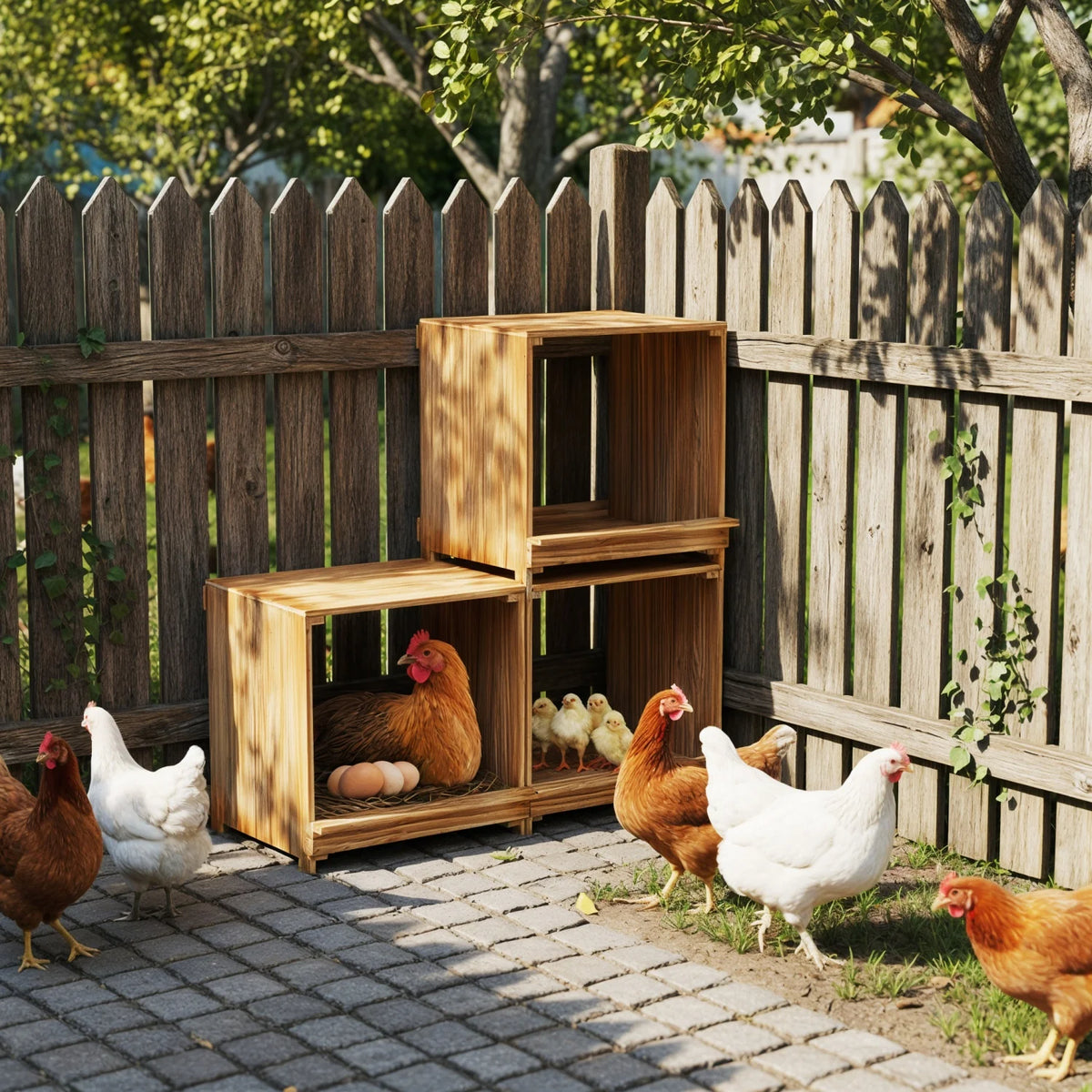 Three Compartment Pine Wood Chicken Nesting Box With Tray
