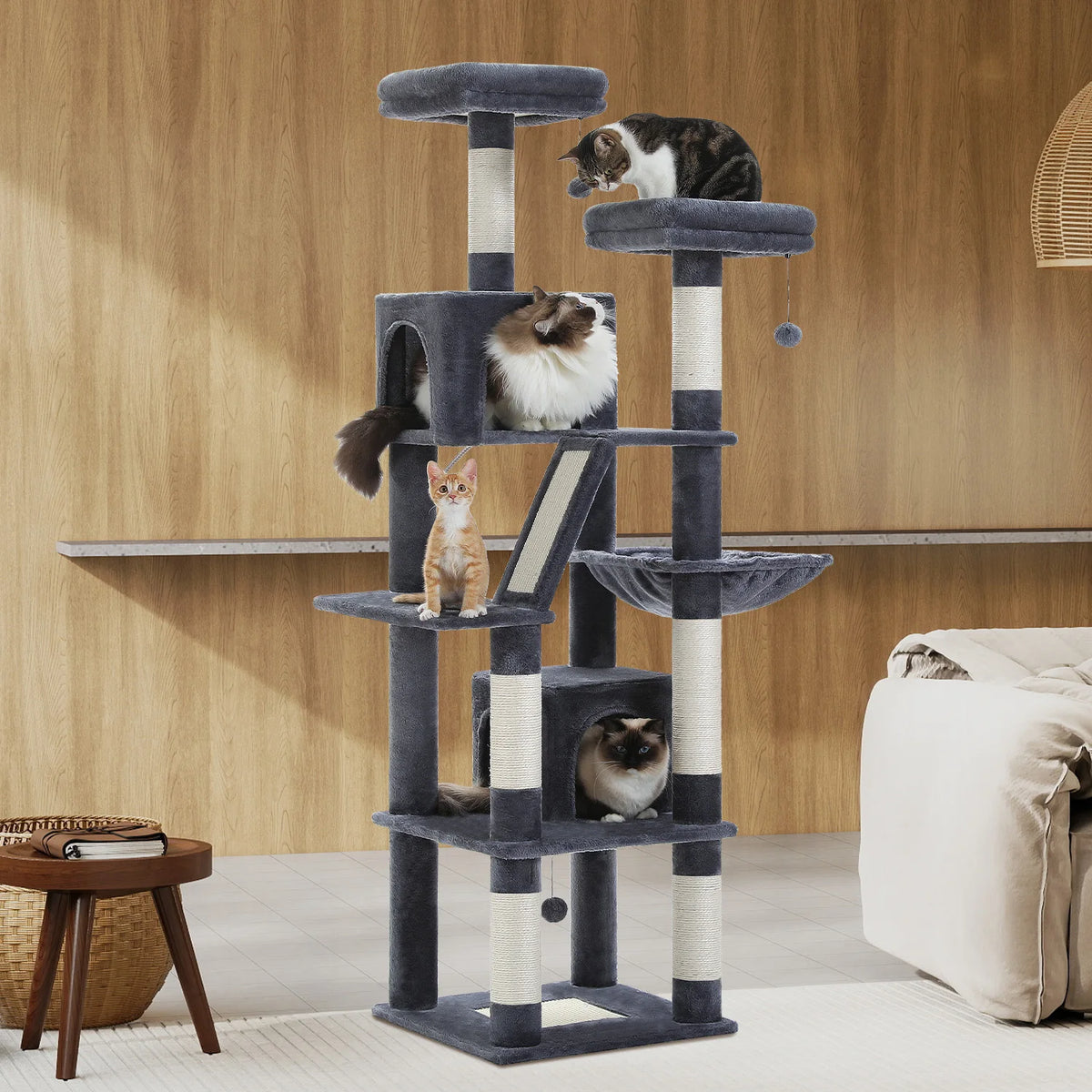Multi Level Cat Tree Tower With Scratching Posts Condo And Hammock