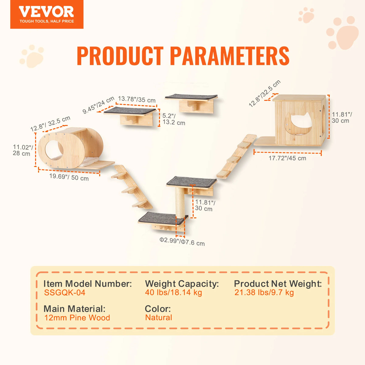 Dual Tier Wooden Wall Mounted Cat Shelves With Jumping Board Platform