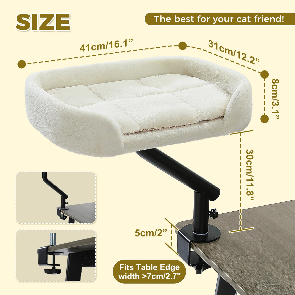 Adjustable Cat Desk Bed With Rotating Soft Hammock For Cats