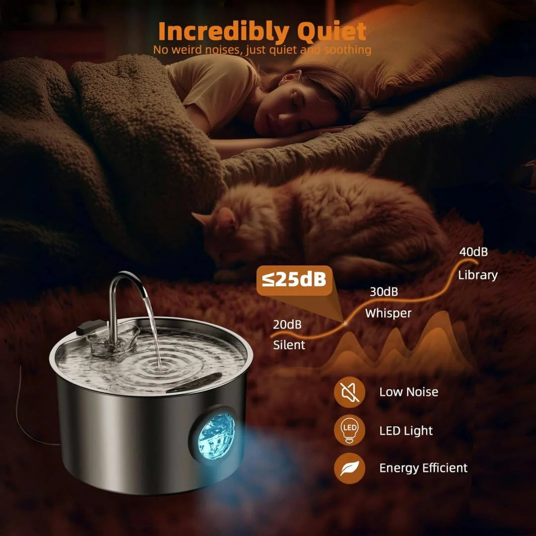 Stainless Steel Automatic Cat Water Fountain With Replaceable Filters
